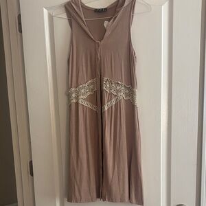 POL Tan Midi Dress with Lace Detail